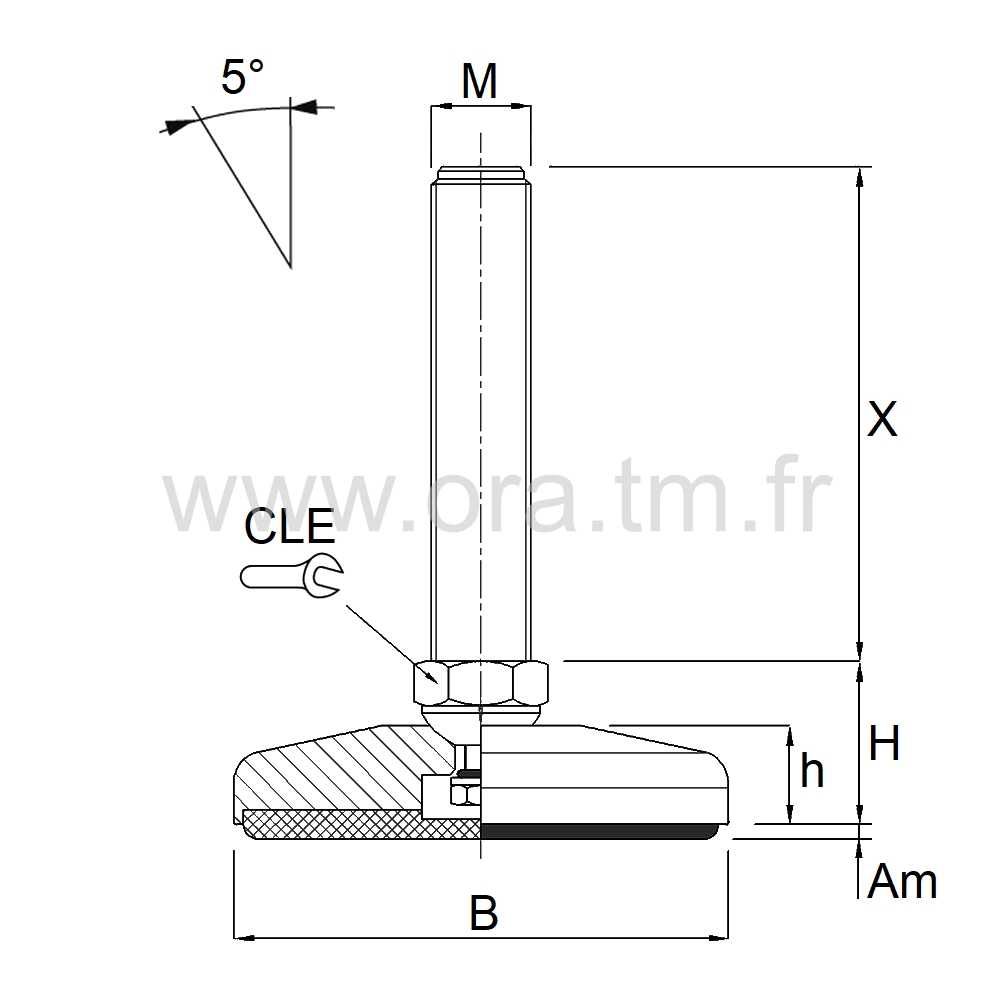 VMJ - VERIN PIED MACHINE - CHARGE LOURDE ANGLE 5°